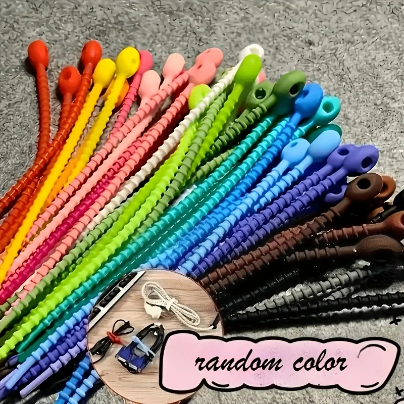 Silicone Cable Organizer Bands Reusable Flexible Wire Management Clips For Charger Headphone Cables Home Office Travel Storage