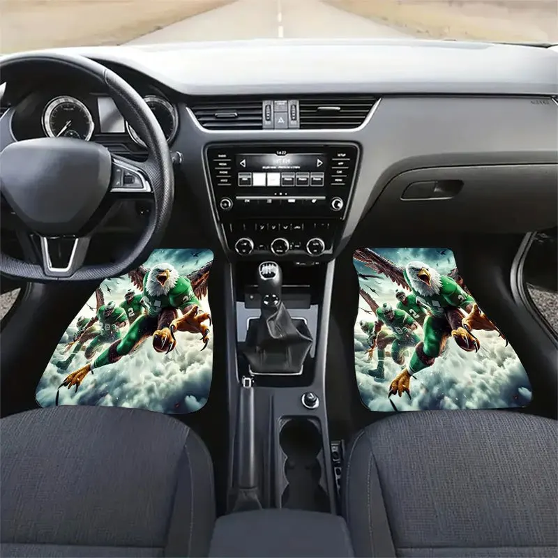 4pcs Eagle Soaring Sky Theme Car Floor Mats Compatible For Fit - Crystal Velvet Non-Slip Eagle & Airplane Auto Floor Liners, Eas