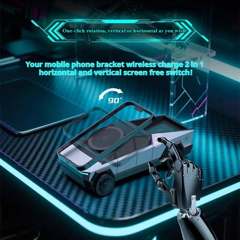 حامل سطح المكتب Cybertruck Qi2 3 في 1 محطة شحن لاسلكية CyberDock لهاتف IPhone16 15 14 Pro Max AirPods IWatch