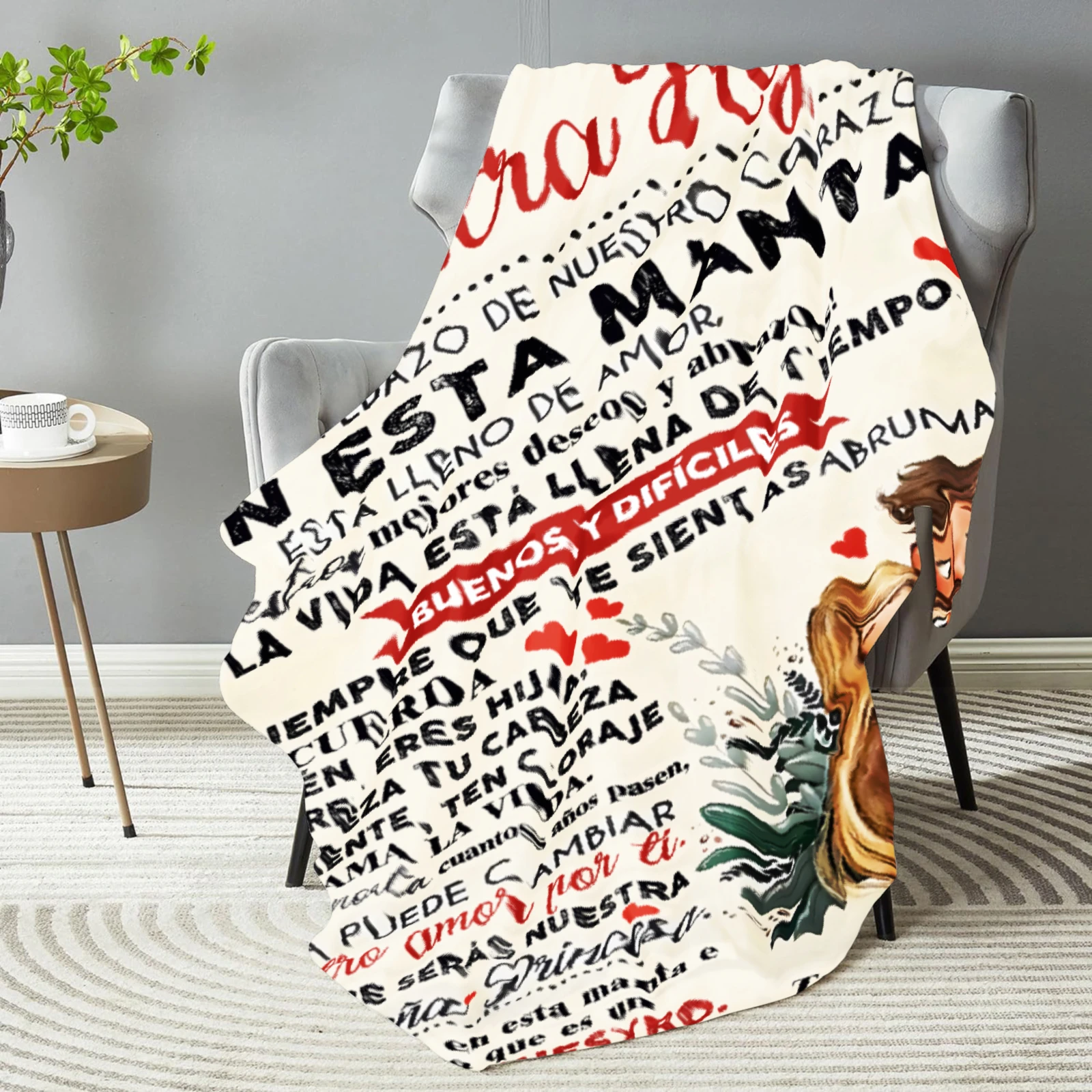 1pc Flannel Blanket A Heartwarming Gift To My Daughter Warm Comfortable Blanket for Home Bedroom Decor Full of love in Spanish