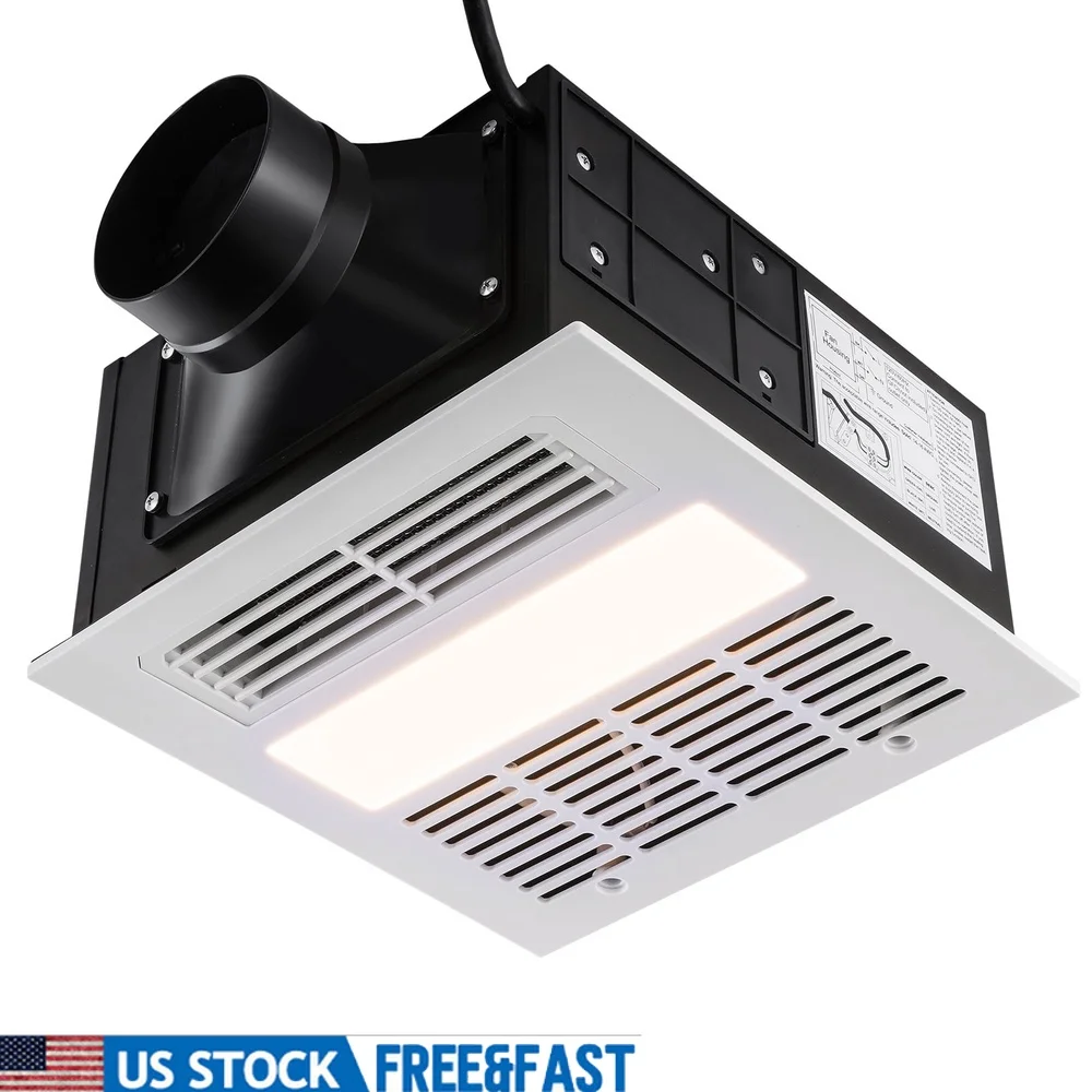 

Вытяжной вентилятор для ванной комнаты, 1500 Вт, обогреватель, 110 куб. футов в минуту, тихое светодиодное освещение, эффективное движение воздуха, прочный, простая установка, многократное использование