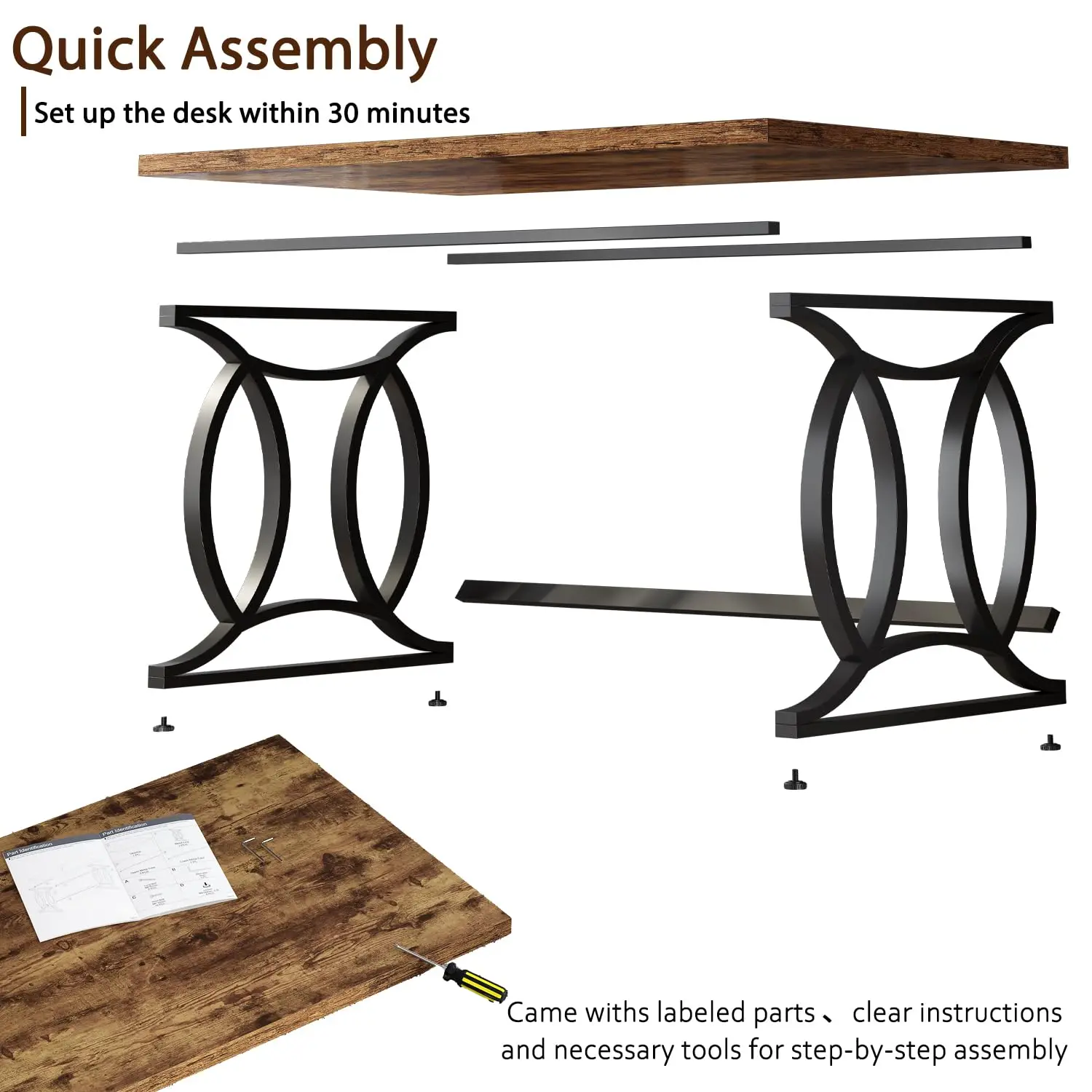 Rustic 55 Inch Metal Wood Computer Desk Industrial Study Executive Work Writing Gaming PC Table Bedroom Brown, Customized