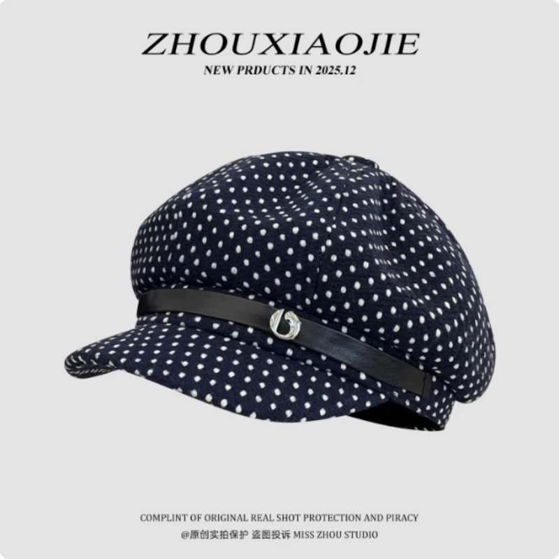 

Korean Polka Dot Retro Women's Octagonal Newsboy Caps Spring and Autumn Street Versatile Fashion Temperament Painter Hat