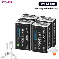 CITYORK 9V Li-ion battery 6F22 9V 1200mAh USB Rechargeable Batteries For Metal Detector Model Microphone Toy Multimeter