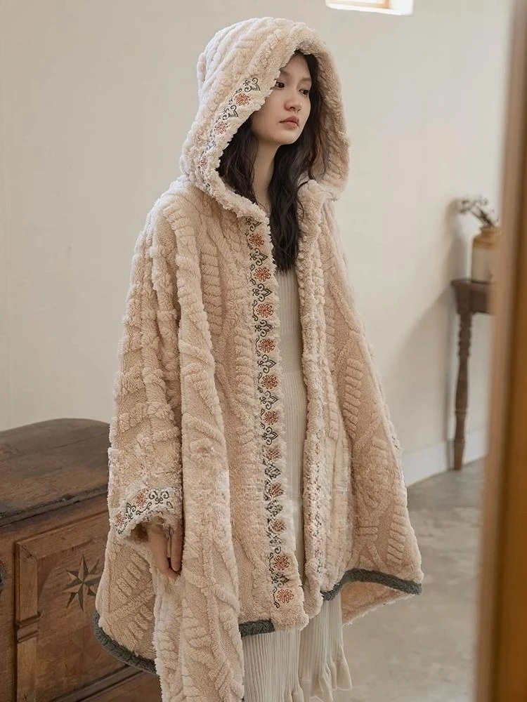 Retro Velvet Cardigan for Autumn and Winter  Loose Outer Layer Medium To Long Style Shawl Thick Cloak Nightgown Dress Jacket