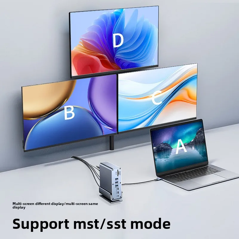 Type-C docking station 15-in-1 compatible with Thunderbolt 4 Gigabit network port desktop vertical USB multi-interface splitter
