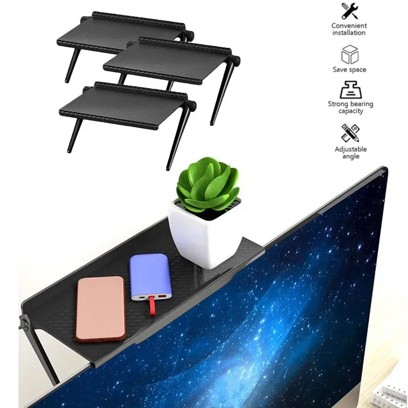 Non-Slip Screen Top Storage Shelves, Punch Free, Computer Storage Rack, Adjustable Phone Holder, TV Holder, Home Organizer