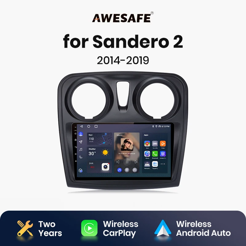 AWESAFE Wireless CarPlay Android Auto Radio for Renault Logan 2 Sandero 2014 2015 2016 2017 2018 2019 GPS 2din autoradio