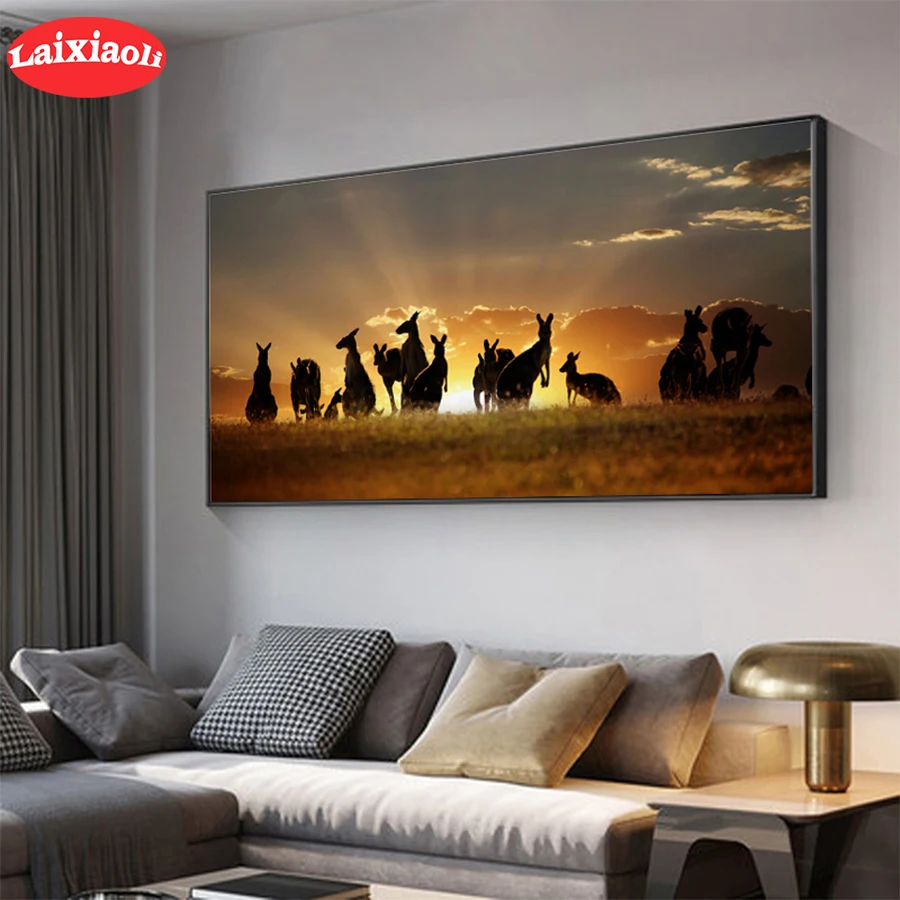 

5D DIY Diamond Embroidery Sunset landscape animal kangaroo Picture Diamond Painting Cross Stitch Mosaic New Arrival Wall Art