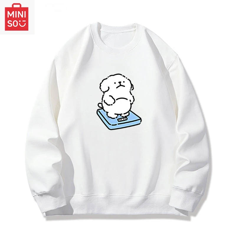 

MINISO коллаборационная толстовка с принтом Malttese, свободная, с длинными рукавами, мультяшная, повседневная и милая для девочек и мальчиков