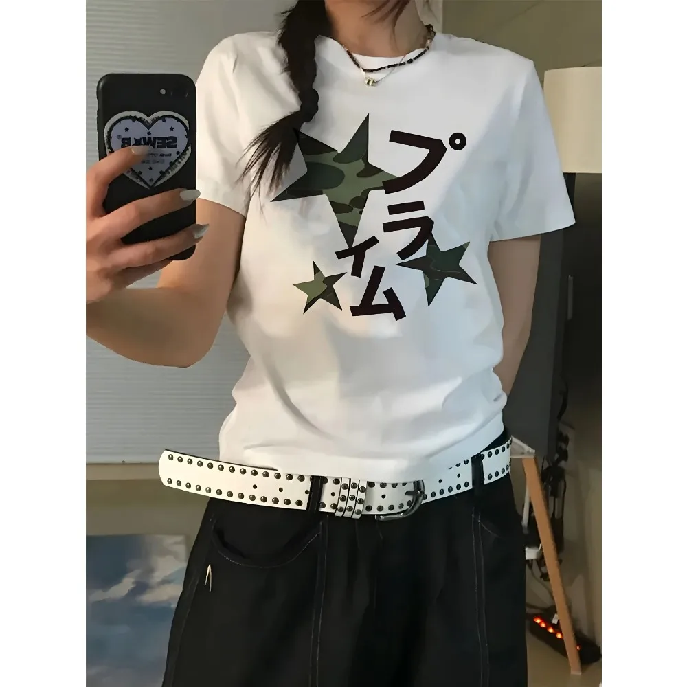 

Summer Women's Playful Printed T-Shirt Casual Everyday Tee with Round Neck Short Sleeves Lightweight Everyday Loose Tops Y2K