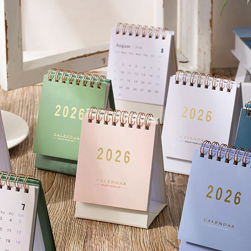 Simple 2026 Calendar Small Desk Calendar Creative Coil Calendar Planner Desktop Decoration Office Stationery