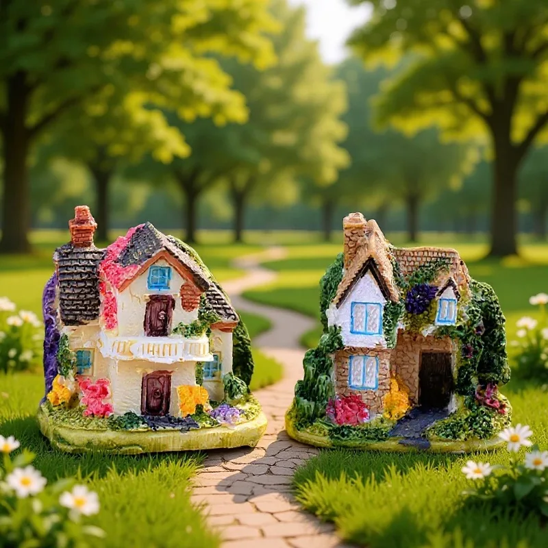 Country Villa Mini Simulation House Microlandscape DIY Decorative Ornaments Fairy Garden Miniature Resin Landscape Bonsai Decor