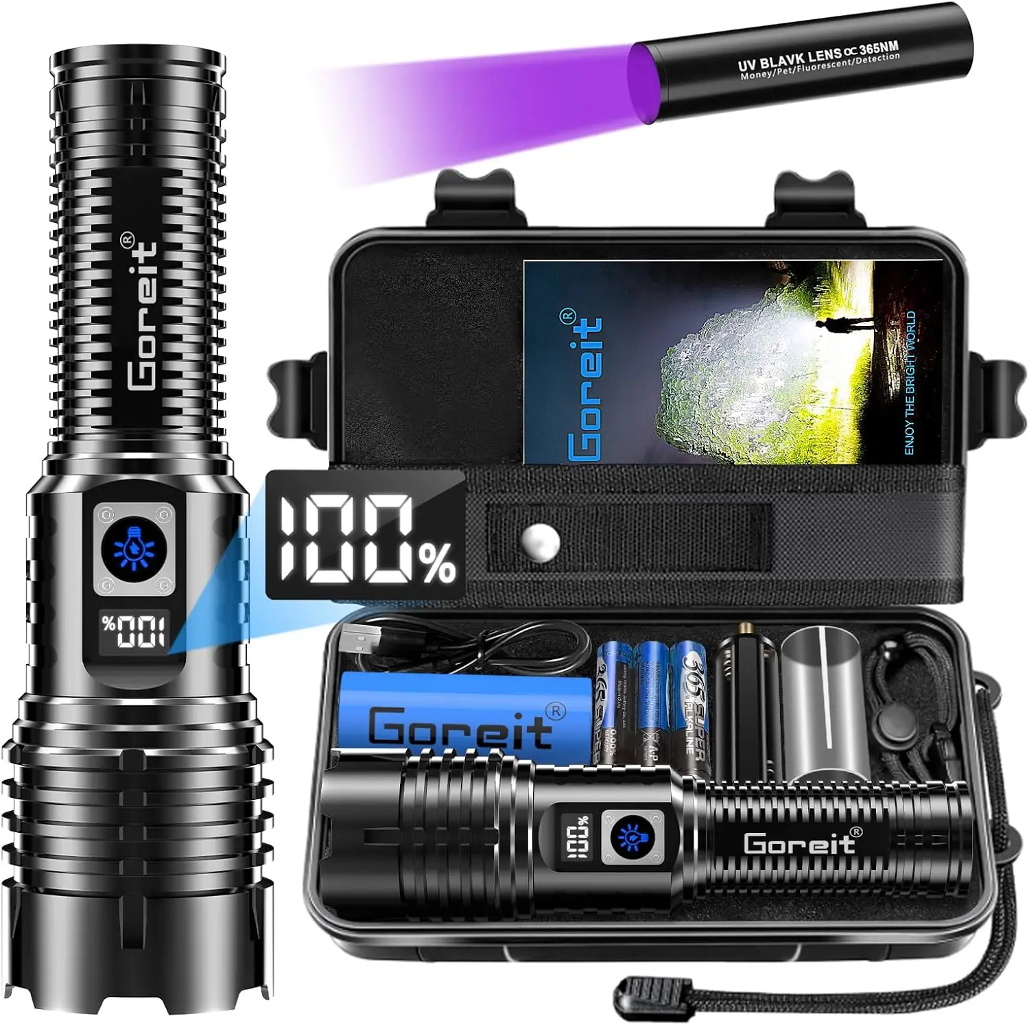 

20,000 Lumen Rechargeable LED Flashlight XHM77.2, USB Powered, Waterproof Handheld Light for Camping, Emergency Use