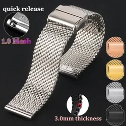 1.0mm Milanese Mesh Stainless Steel Watch Band Quick Release 3mm Thickness Coarse Heavy Wriststrap Metal Bracelet 18 20 22 24mm