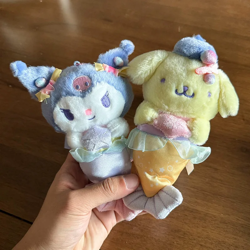 Kawaii Sanrio Cinnamoroll Pompom Purin Pochacco Ocean Mermaid Series Plush Pp Cotton Filling Keychain Commuter Bag Trinket Gift view 3