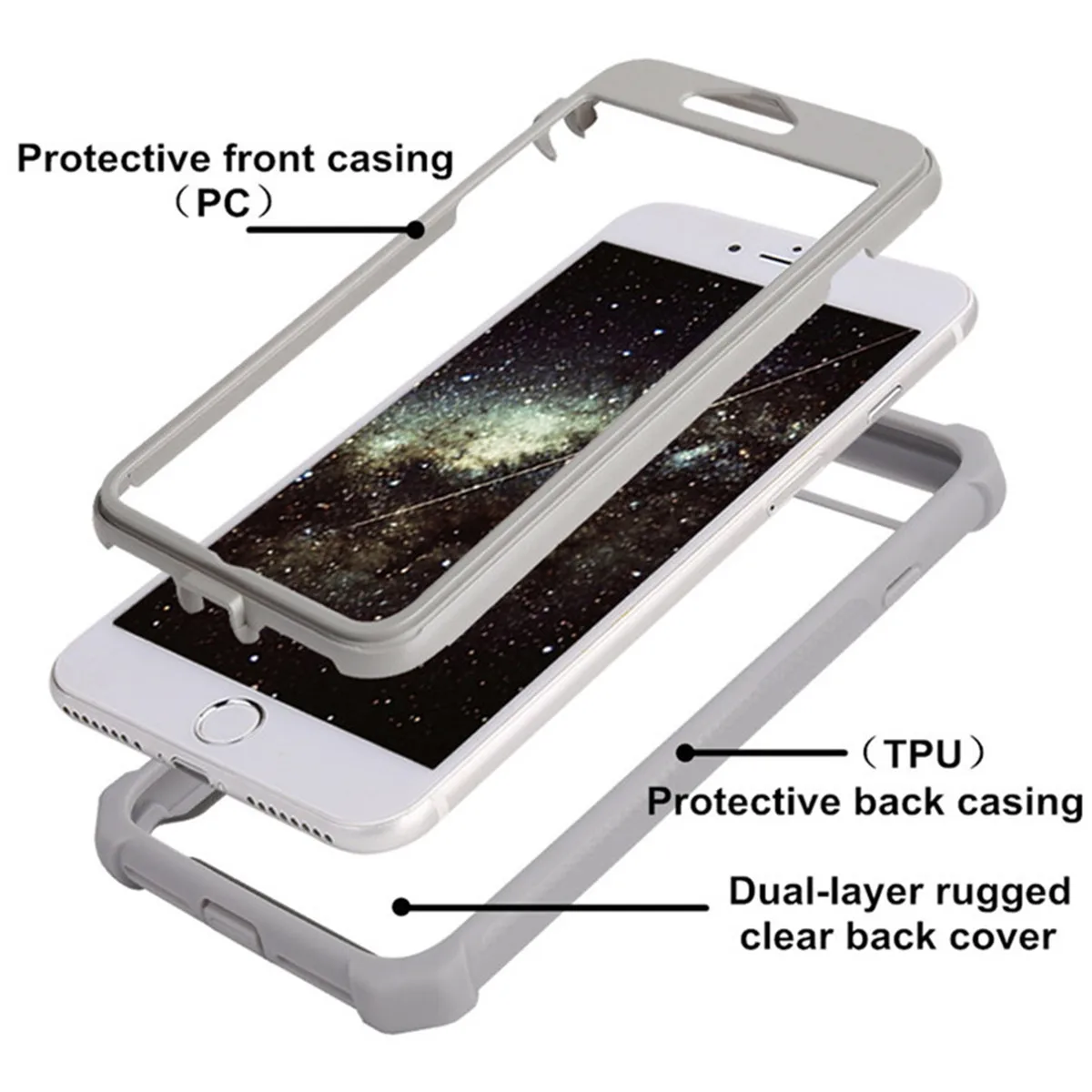 Shockproof Sturdy TPU Case for iPhone 14 15 16 Pro Max PC Frame Clear Case for iPhone 13 12 11 XR XS Max Double Protection Cover