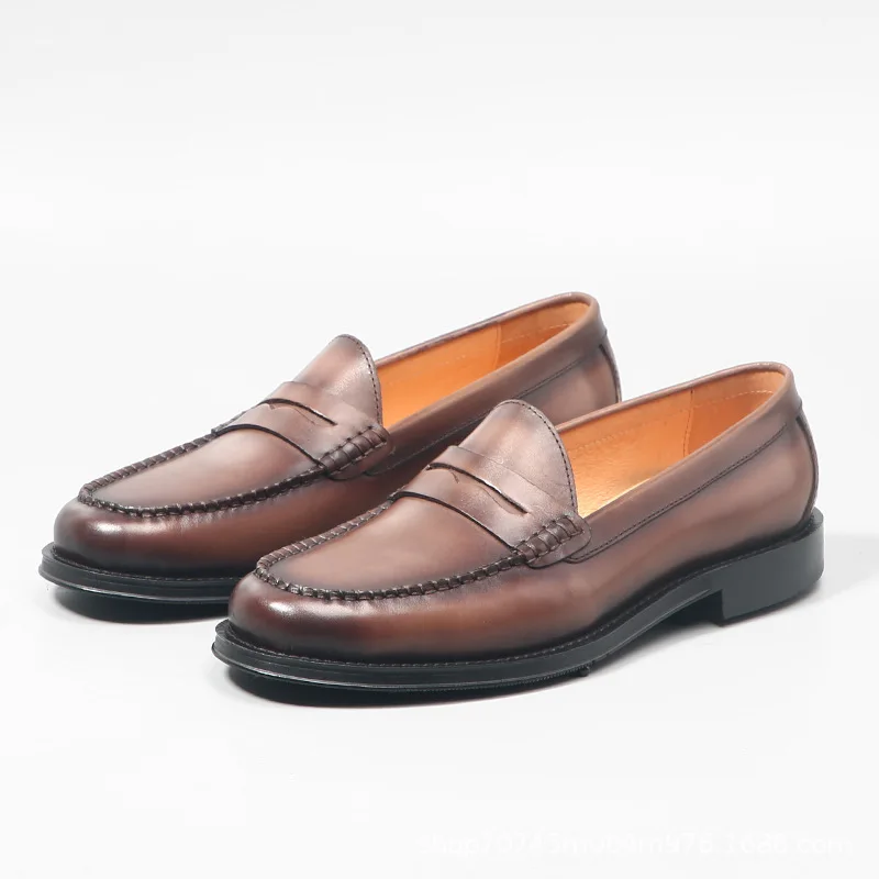 

Vintage Top Layer Genuine Leather Slip on Loafers Breathable Moccasins Driving Design Casual Cowhide Shoes for Men