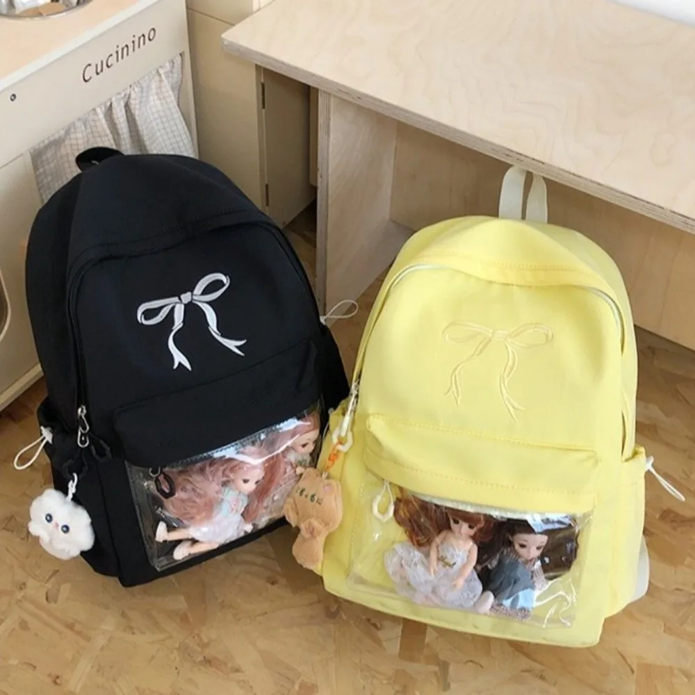 Portátil bordado arco meninas mochila cor sólida náilon estudantes mochila grande capacidade leve saco de viagem para portátil