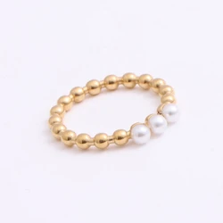 New Trendy Small Ball Beads Freshwater Beads Ring Stainless Steel Ring Gold Plated Jewelry