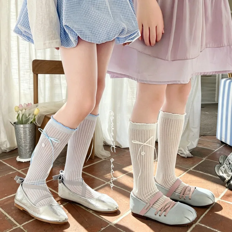 1 Pair Spring Summer Girls Breathable Ballet Mid-Calf Slouchy Socks Princess Calf Stockings for Kids Seamless Long Tube Socks