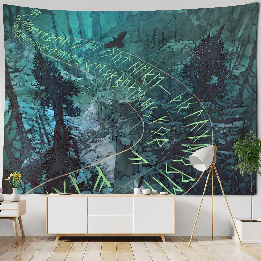 Viking Retro Life Tree Art Tapestry Bohemian Hippie Witchcraft Wall Hanging Mysterious Home Decor for Living Room Bedroom