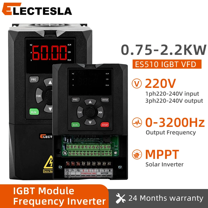1ph220V to 3ph 220V VFD Variable Frequency Drive IGBT Converter Inverter 0.75/1.5/2.2 KW Motor Speed Controller
