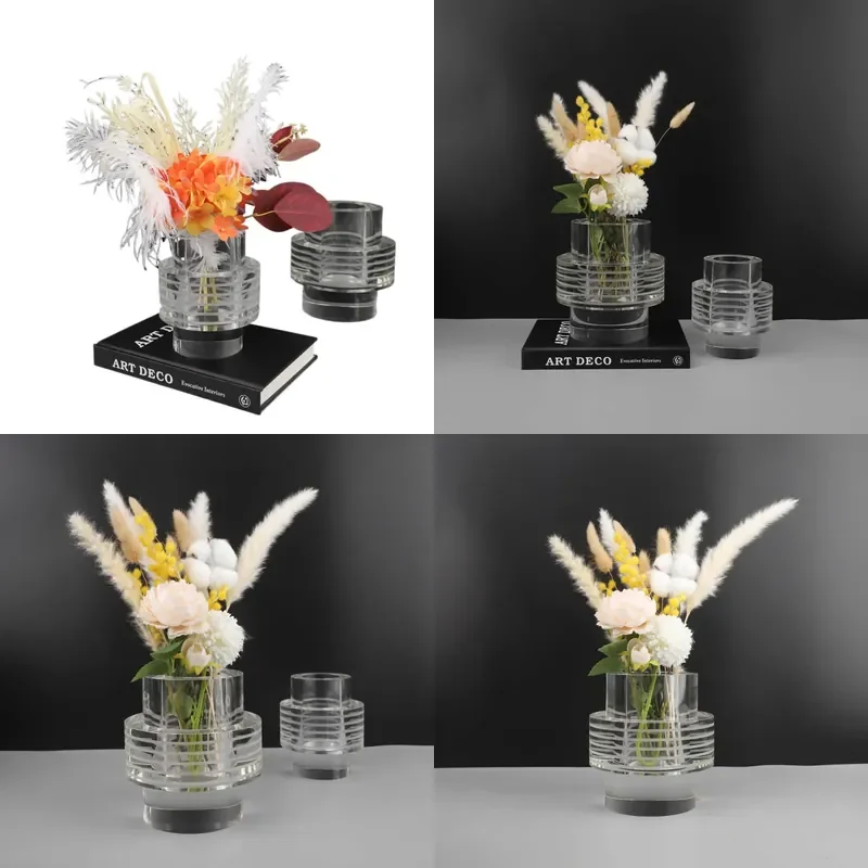 Modern Simple Transparent Crystal Round Striped Flower Ornament for TV Cabinet Coffee Table Living Room Bedroom Home