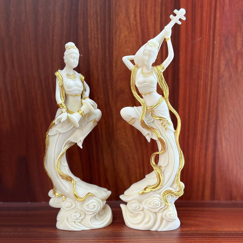 

2 PCS Dunhuang Flying Girl Characters Statue ResinHandmade Sculpture Home Room Office Decoration Chinese Characteristic Gift