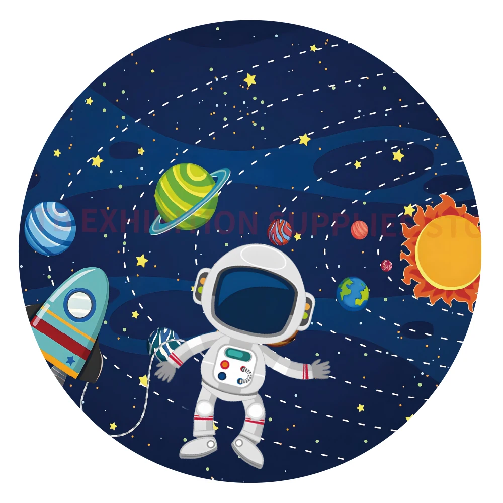 Astronaut Themed boys Birthday Party Round Backdrop starry sky Cylinder cake background cloth cover Baby Shower Decorations