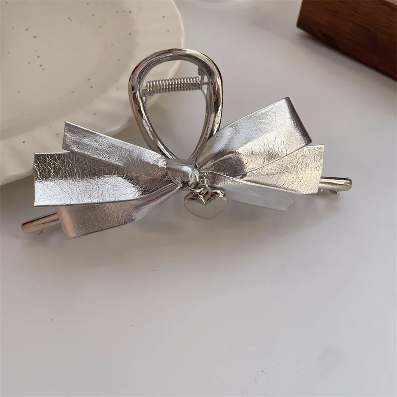 Korean Gold Love Silver Bow Claw Clip High-Grade Love Shark Clip Special-Interest Design Headdress Cold Style Hair Claws