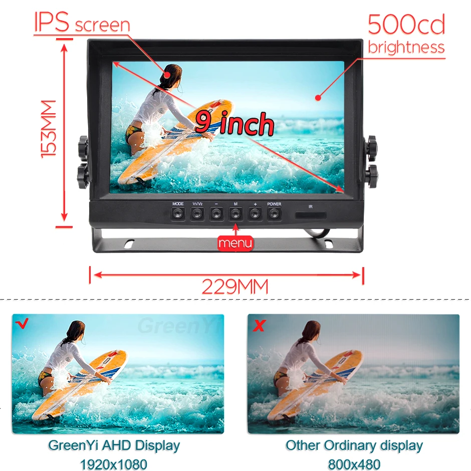 9 بوصة IPS شاشة 4Pin RCA التوصيل شاشة فيديو السيارة مع AHD 1920x1080P IR للرؤية الليلية كاميرا لموقف السيارات لأي نموذج سيارة