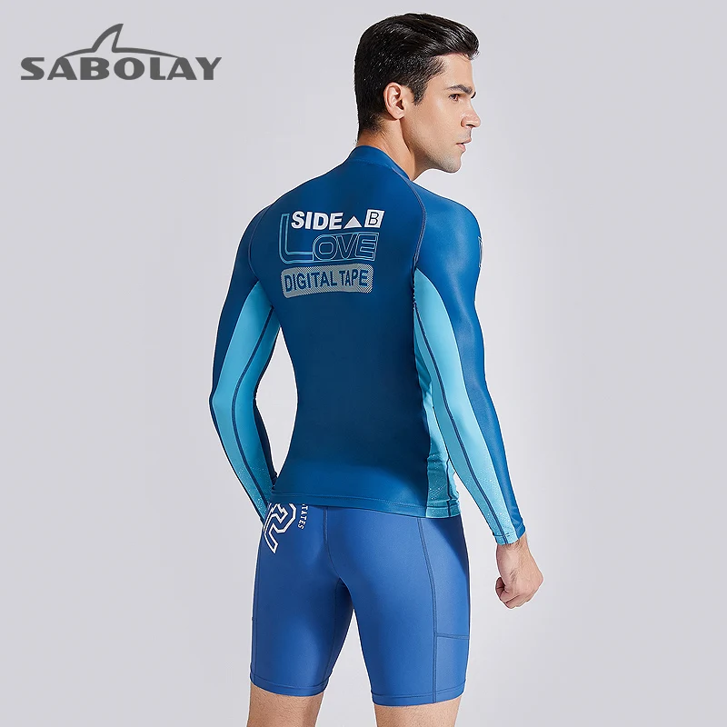 SABOLAY Men\'s Rash Guard Super Elastic Long Sleeves Swimwear Surf Clothing Diving Suits Shirt Swimsuit