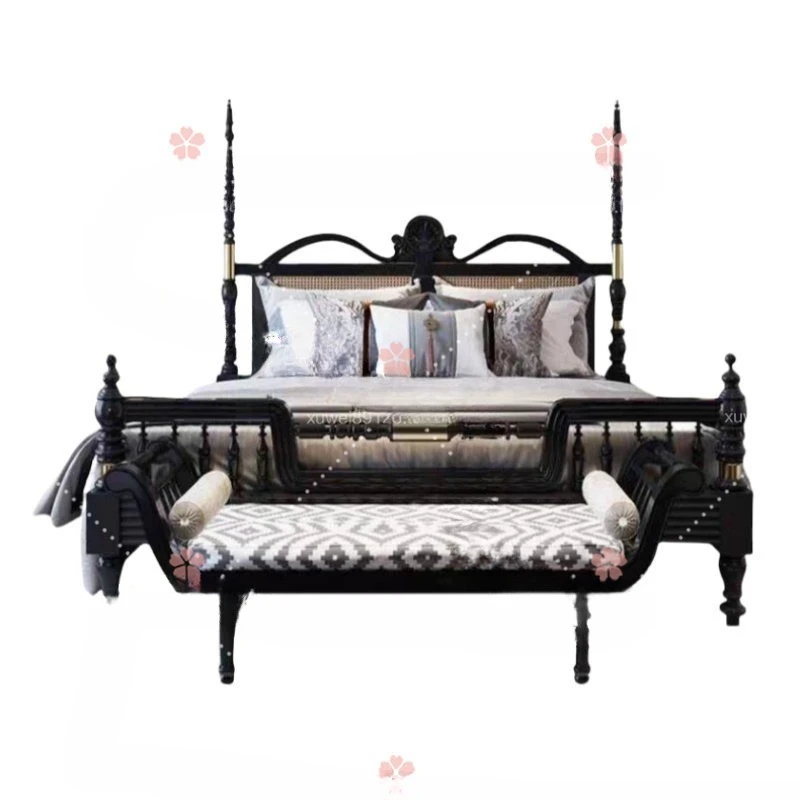 American country retro solid wood double bed, villa 1.8 meters bedroom wedding bed