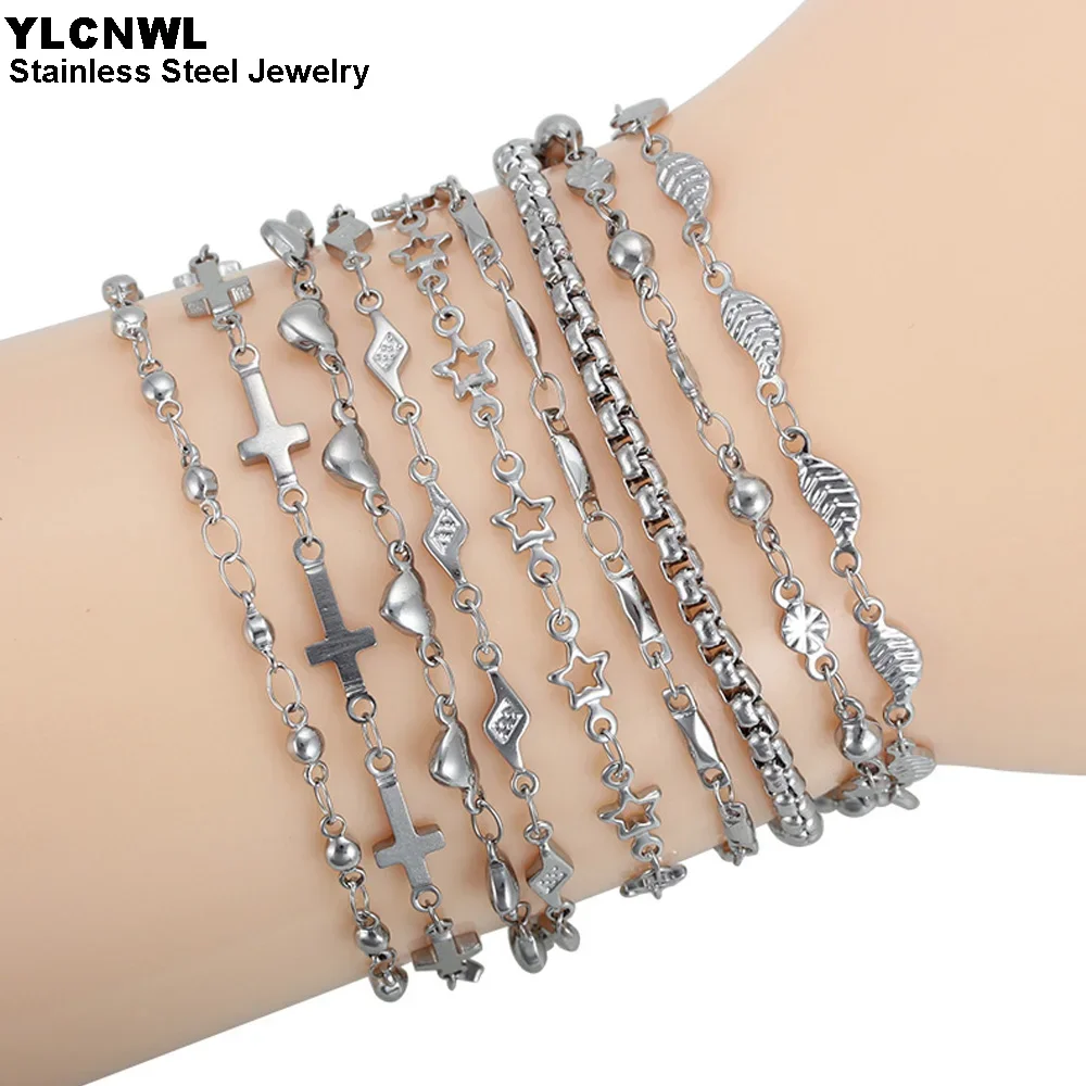 Fashion Stainless Steel Chain Bracelets For Women Silver Color Ladies Charm Thin Trendy Jewelry Party Gift Wholesale 7-9 Inch