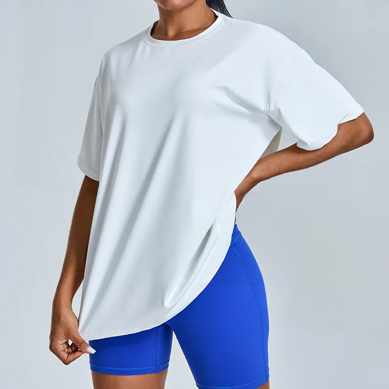 

YJ-New Long Yoga Short Sleeve Women's Running Fitness Clothes Outdoor Loose Blouse SportsTT-shirt Casual Workout Top