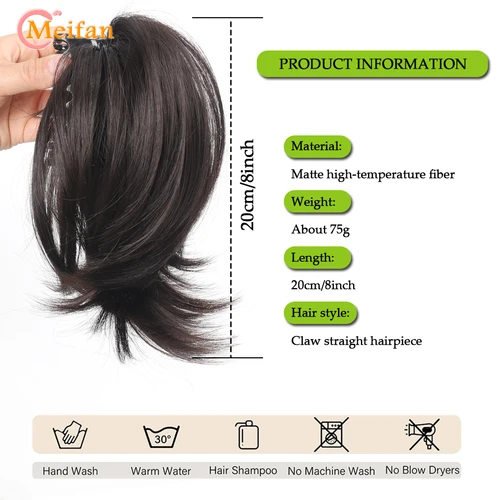 Imagen 2 del producto Clip de garra recta, coleta corta, moño sintético, moño de pelo esponjoso y desordenado, extensiones de cola de pelo, postizos naturales para mujer