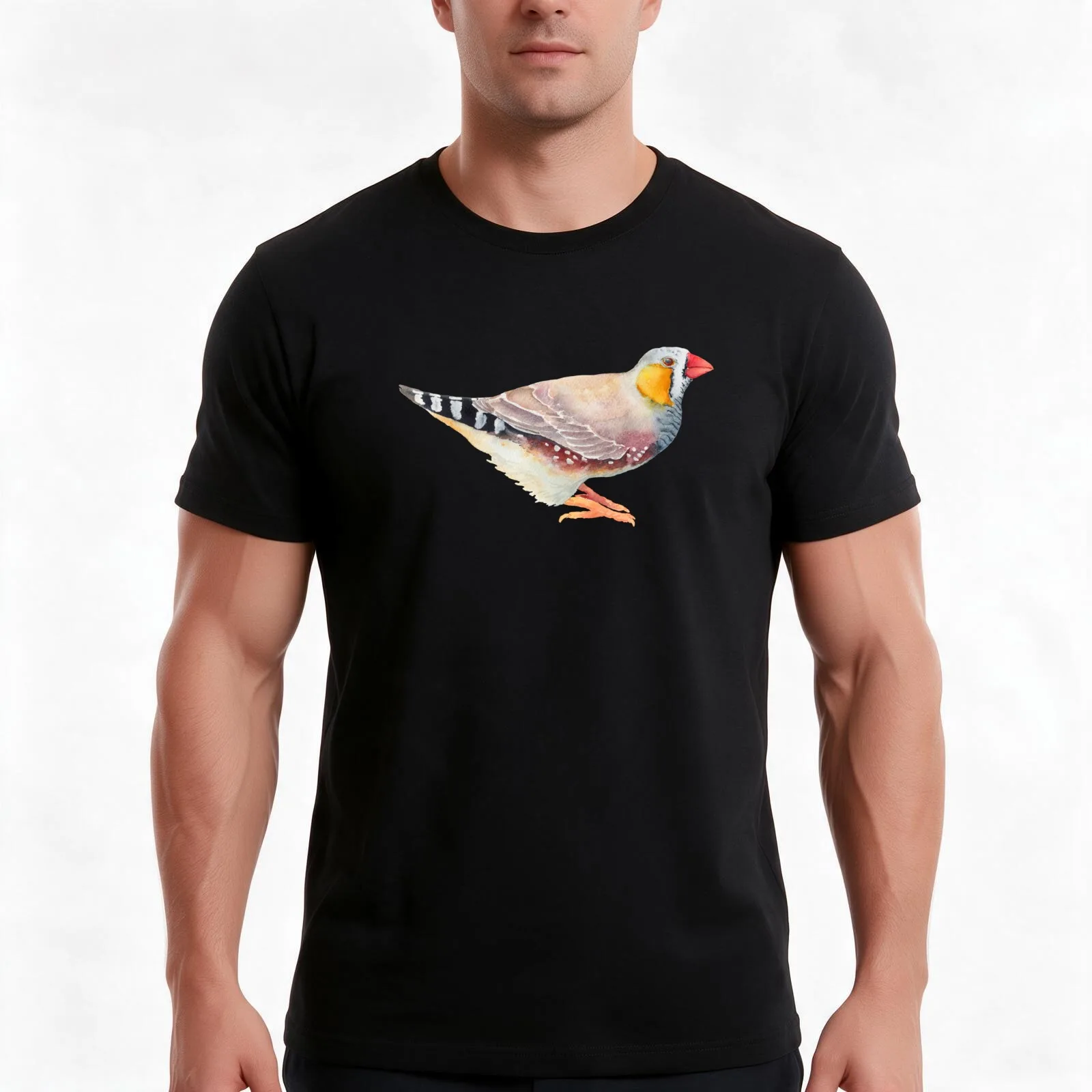 Zebra Finch - Australian Bird Illustration T-Shirt Summer Casual Cotton Tee Oversized Streetwear Tops Vintage Graphic Print