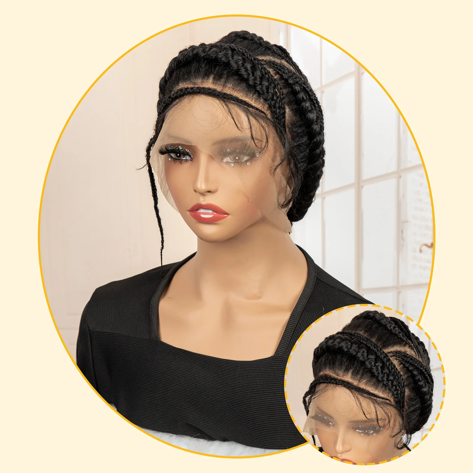Nuovo Arrivo Afro Bantu Parrucche Intrecciate Sintetico Pieno Del Merletto Cornrow Box Intrecciate Parrucche Naturali Fatti A Mano Trecce Parrucca per Le Donne Nere