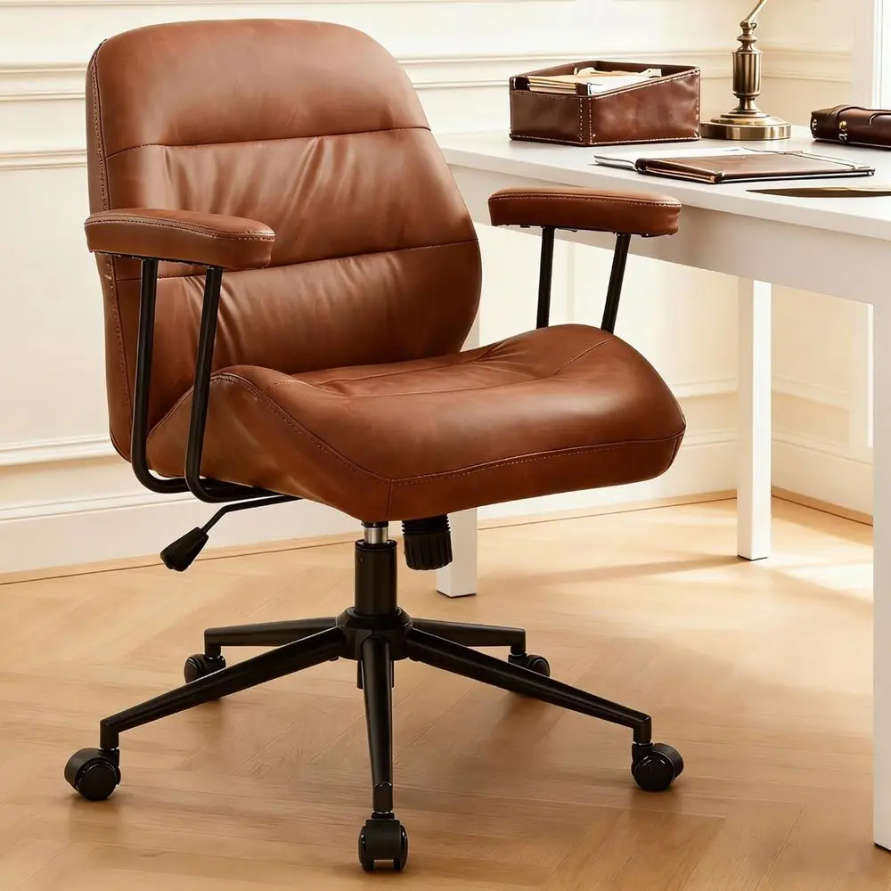 Leather Oice Chair with Removable Armrests，-Back Ergonomic Desk Chair with Lumbar Support，Adjustable Height 360° Swivel Executiv
