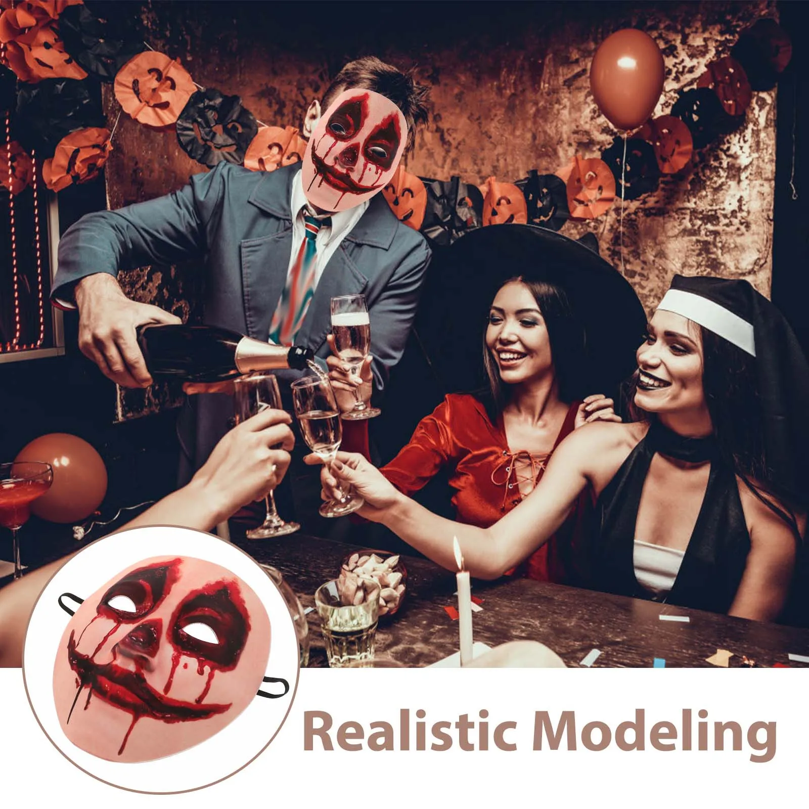 หน้ากากเจ้าสาวผีสยองขวัญสมจริง พร้อมเอฟเฟกต์เลือดสาด สำหรับงานฮาโลวีน คอสเพลย์ปาร์ตี้ ชุดแฟนซีสำหรับผู้หญิง อุปกรณ์เสริมสำหรับงานเต้นรำสวมหน้ากาก