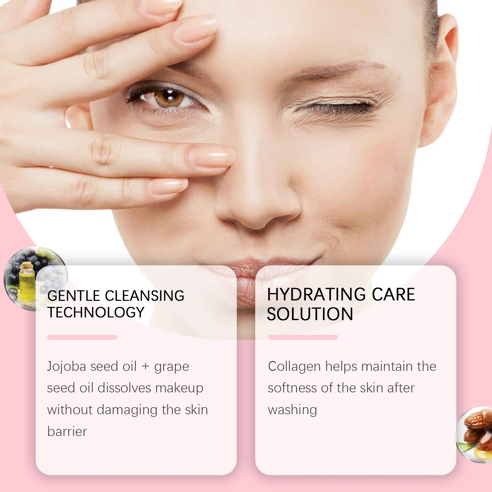 Huile démaquillante au collagène, huile de jojoba, démaquillante, nettoyage en profondeur des pores, saleté, doux, émulsifiant quotidien, nettoyant pour le visage, cosmétique