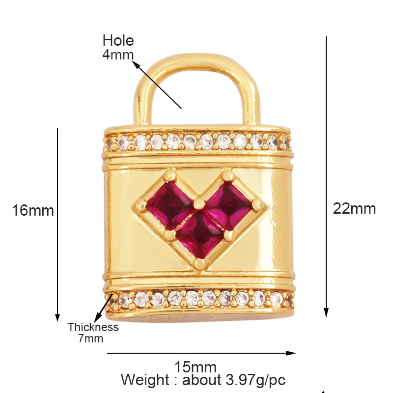 Fashion Rainbow Enamel Lock Charm Pendant,18K Real Gold Plated Colour,Necklace Bracelet Pendant for Handmade Jewelry Supply L99