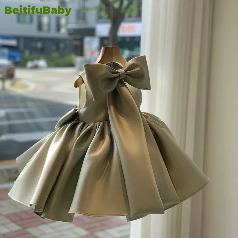 BeitifuBaby Children's Prom Dress Banquet Clothing Fashion Sleeveless Bow Wedding Party Flower Girl Dresses Vestidos De Gala