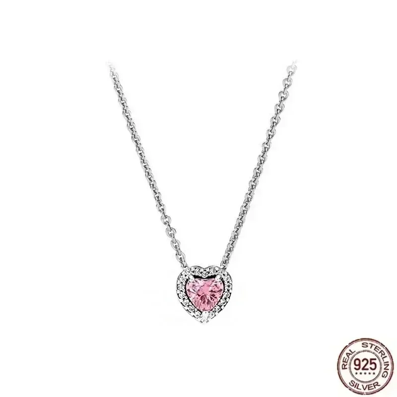 New 925 sterling silver classic dazzling round heart-shaped pendant necklace fit original Pandora pendant DIY holiday gifts