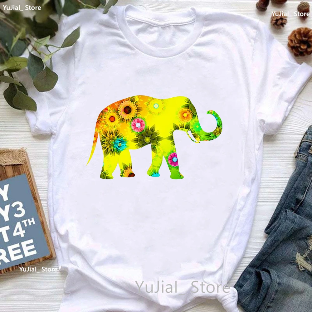 Colorful Elephant Animal Print T Shirt Girls Summer Fashion Short Sleeve Tshirt Women Harajuku Kawaii Clothes T-Shirt Female