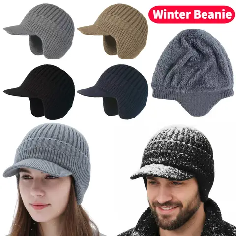 Winter Knitted Hat For Men Women Outdoor Cycling Ear Protection Warmth Peaked Cap Casual Fashion Sunhat Elastic Knitted Hat