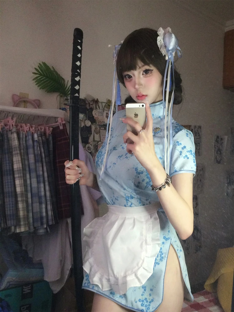 فستان تشيونغسام جديد بالطراز الصيني، زي تنكري للهالوين وعيد الميلاد، تنورة خادمة ناعمة للفتيات، تشيونغسام قصير للارتداء اليومي