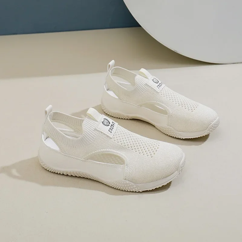 Chaussures plates en maille respirante pour femmes, sandales de sport à enfiler, baskets de course, de marche, de fitness, de plein air, décontractées, à la mode, 2024