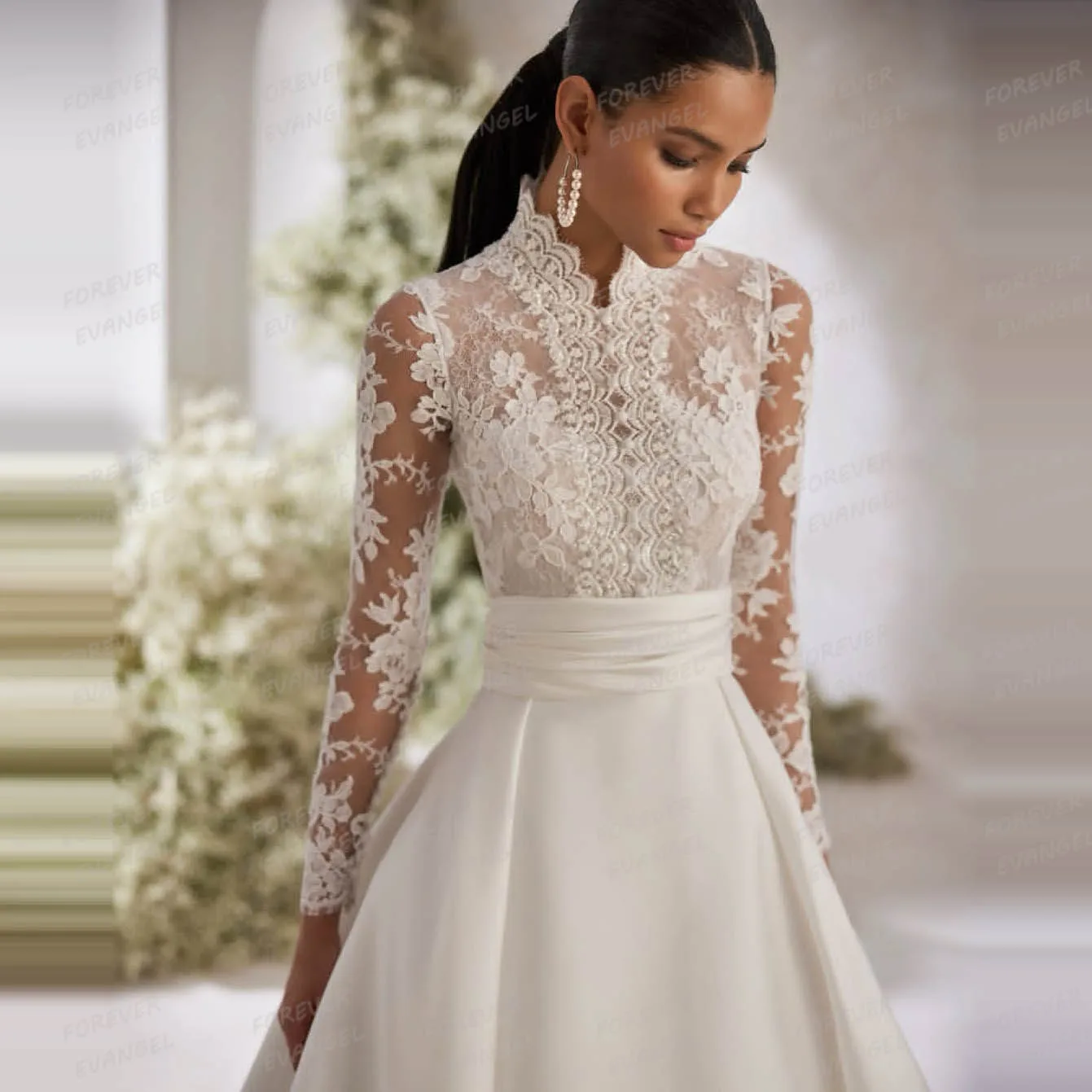 Classic Boho A Line Wedding Dresses Woman's Long Sleeve Appliques Satin Formal Bride Gowns Vestidos De Novia Bohemia Customized